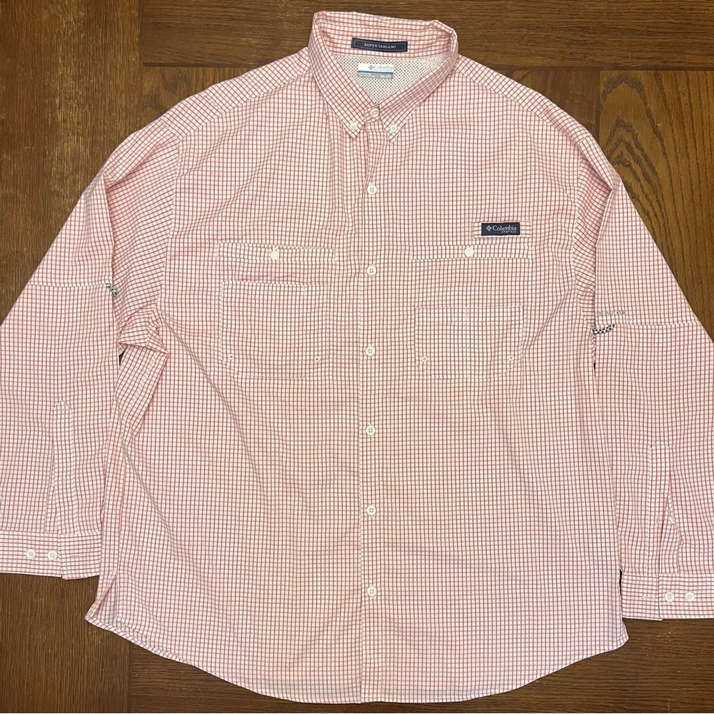 Columbia Men's Red Checkered PFG Long sleeve Shirt XXL